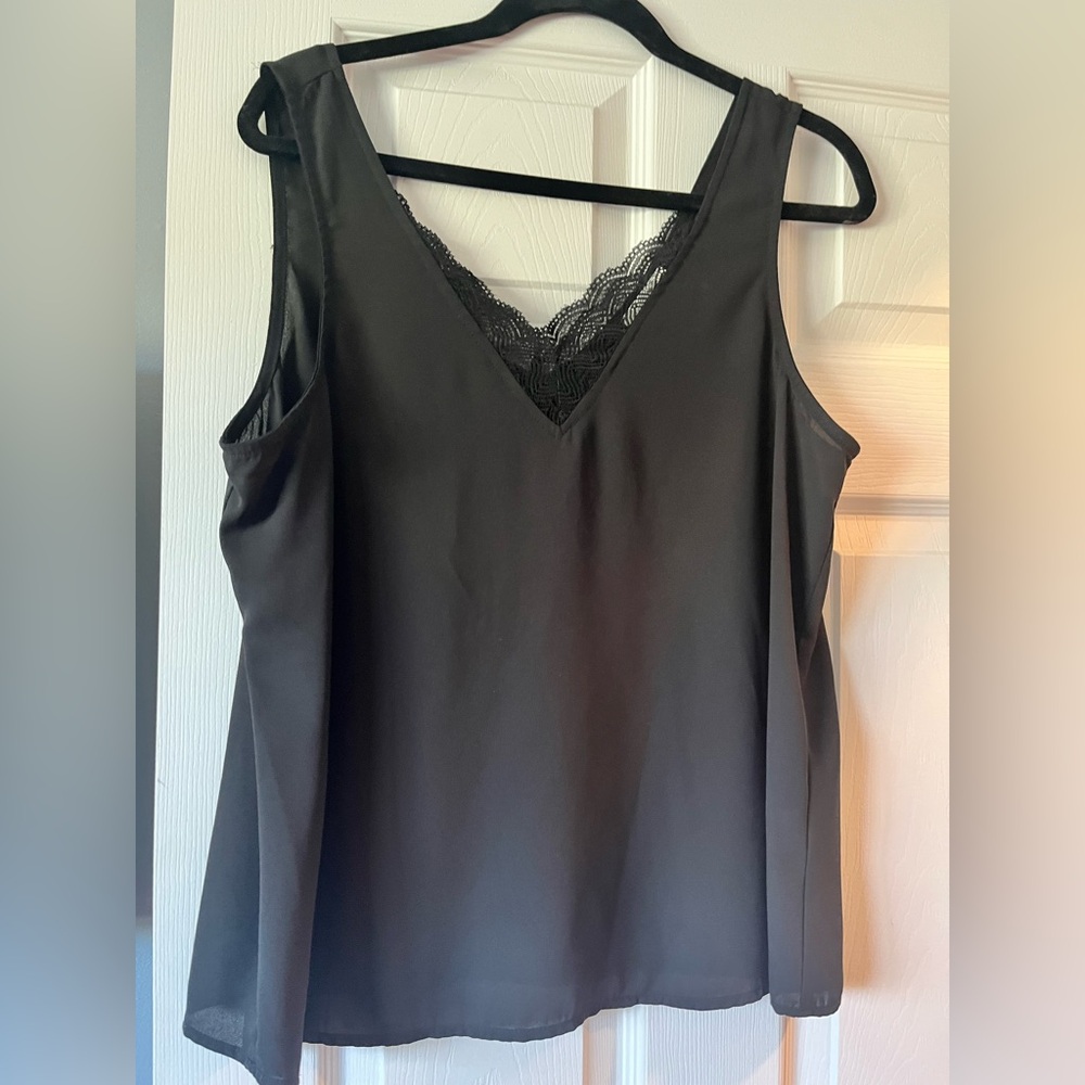 Evereve Black Top with Lace Trim